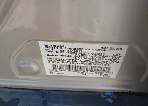 2014 Mitsubishi Outlander Sport Es z USA, uszkodzony, nr VIN 4A4AR3AUXEE022619